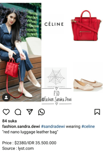 Celine Red Nano Luggage Bag. (Akun Instagram @fashion.sandra.dewi)