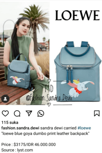 Tas Loewe model Blue Goya Dumbo. (foto: akun Instagram @fashion.sandra.dewi)
