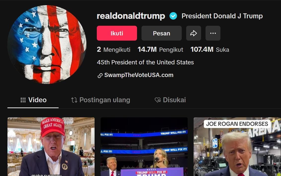 Akun Donald Trump di aplikasi Tiktok