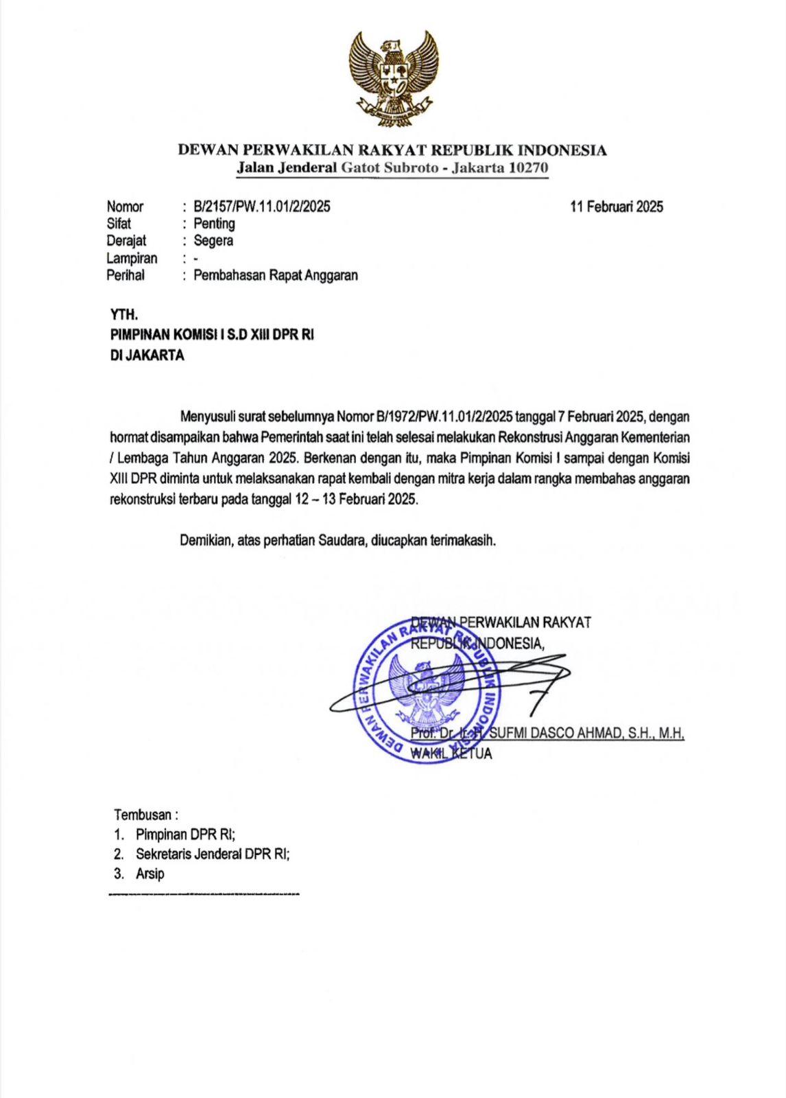 DPR kembali melanjutkan pambahasan efisiensi anggaran mulai hari ini. (dok. Istimewa)