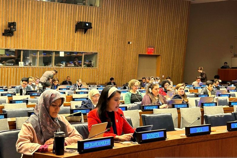 Wamendukbangga Isyana Bagoes Oka dalam sidang Commision on Population and Development (CPD) sesi ke-58 di New York, AS, Kamis (10/4/2025). (Dok. Kemendukbangga/BKKBN)