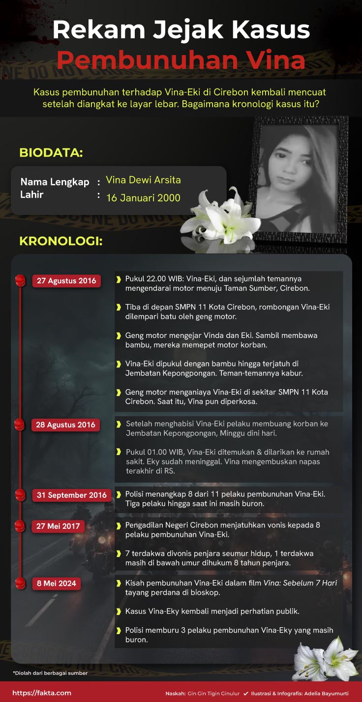 Infografis kasus pembunuhan Vina Cirebon. (Fakta.com)