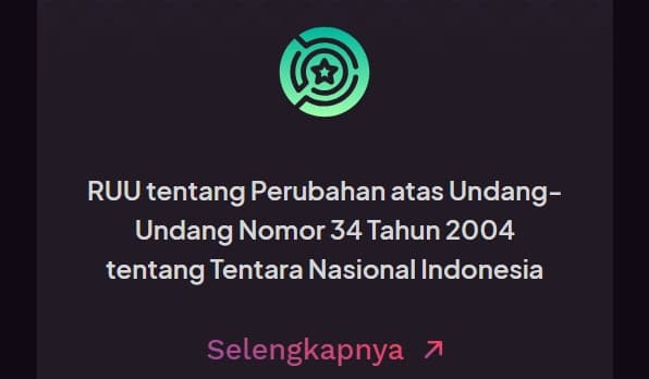 Tampilan laman yang menampilkan RUU TNI. (dok. situs DPR)