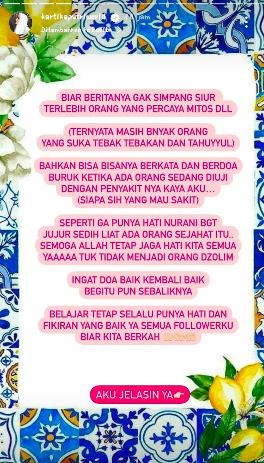 Unggahan Kartika Putri. (Tangkap layar akun IG @kartikaputriworld)