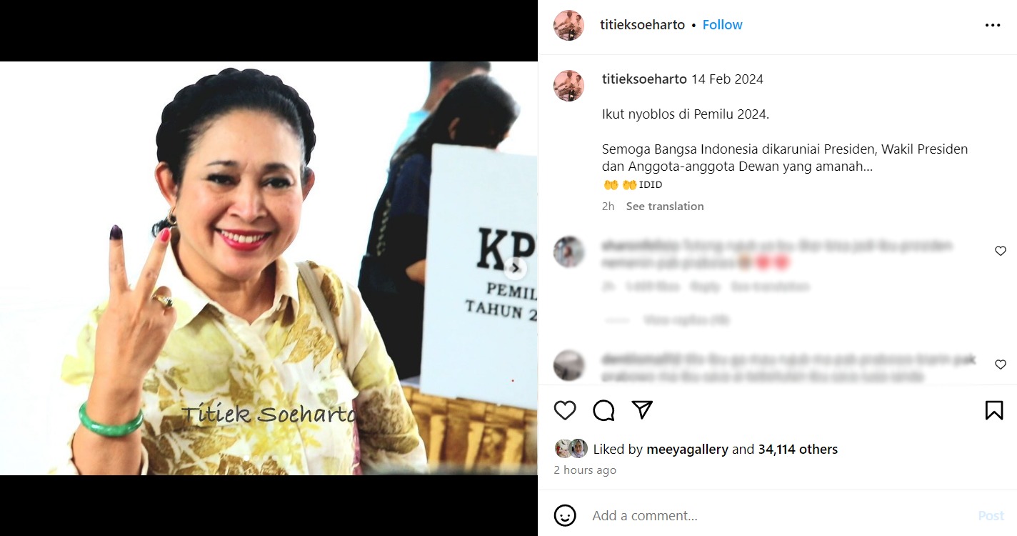 Tangkap layar akun Instagram @titieksoeharto