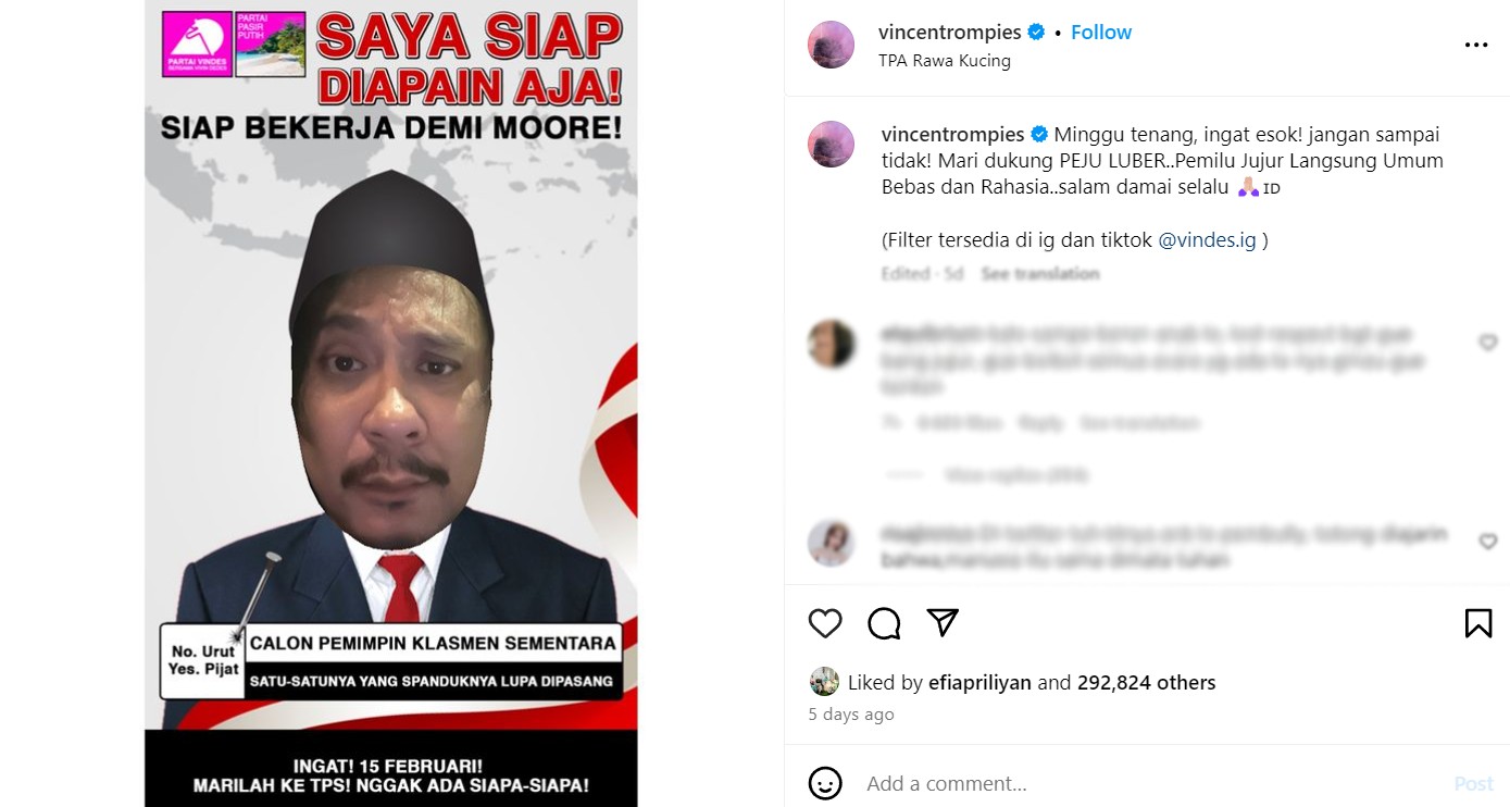 Akun IG Vincent digeruduk warganet. (Tangkap layar akun IG @vincentrompies)