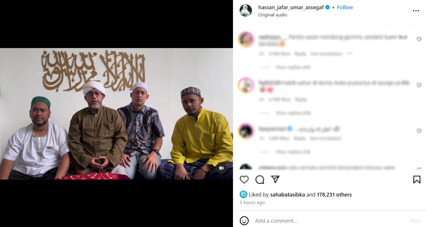 Kabar duka disampaikan pihak keluarga besar Majelis Taklim Nurul Musthofa. (Tangkap layar akun Instagram @hassan_jafar_umar_assegaf)