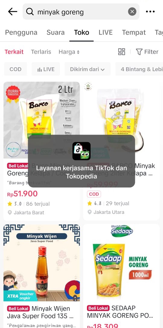 Begini tampilan jika kamu mengelik kategori "Toko". (Tangkap layar TikTok)