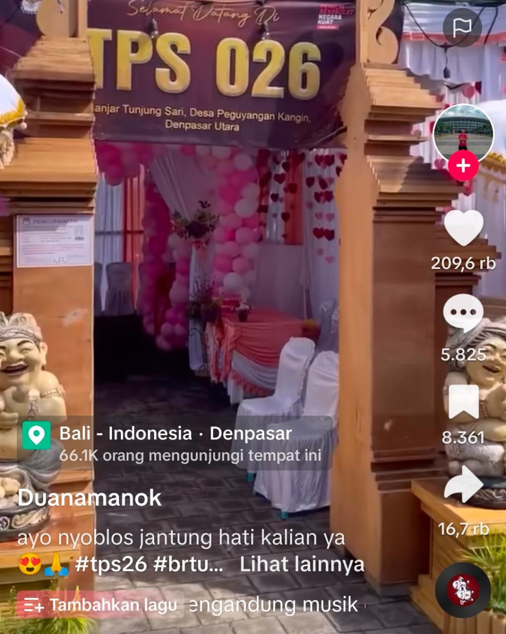 TPS bernuansa Valentine di Bali. (Tangkap layar akun TikTok Duanamanok)