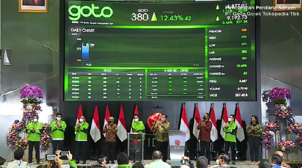 IPO GoTo 11 April 2022. (Tangkapan layar Youtube @idx_bei)