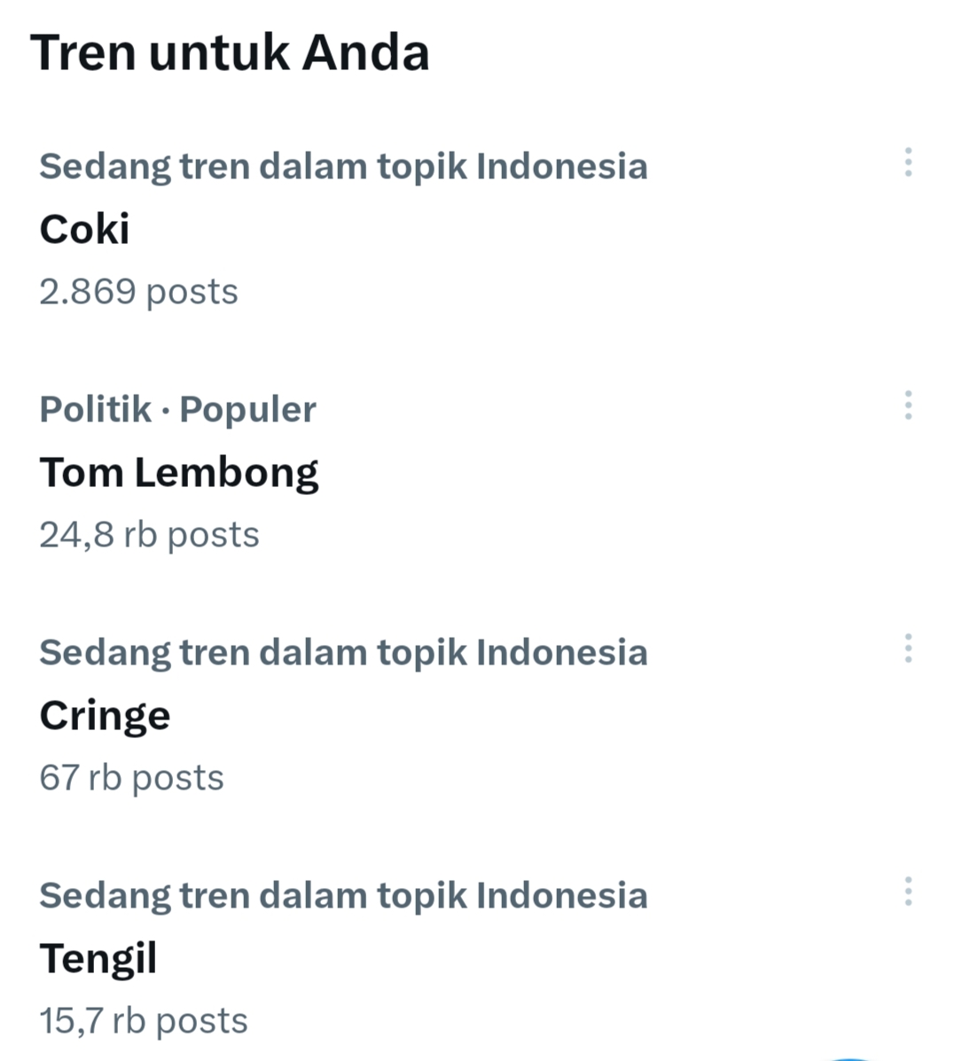 Kata Cringe trending topic di X.&nbsp;