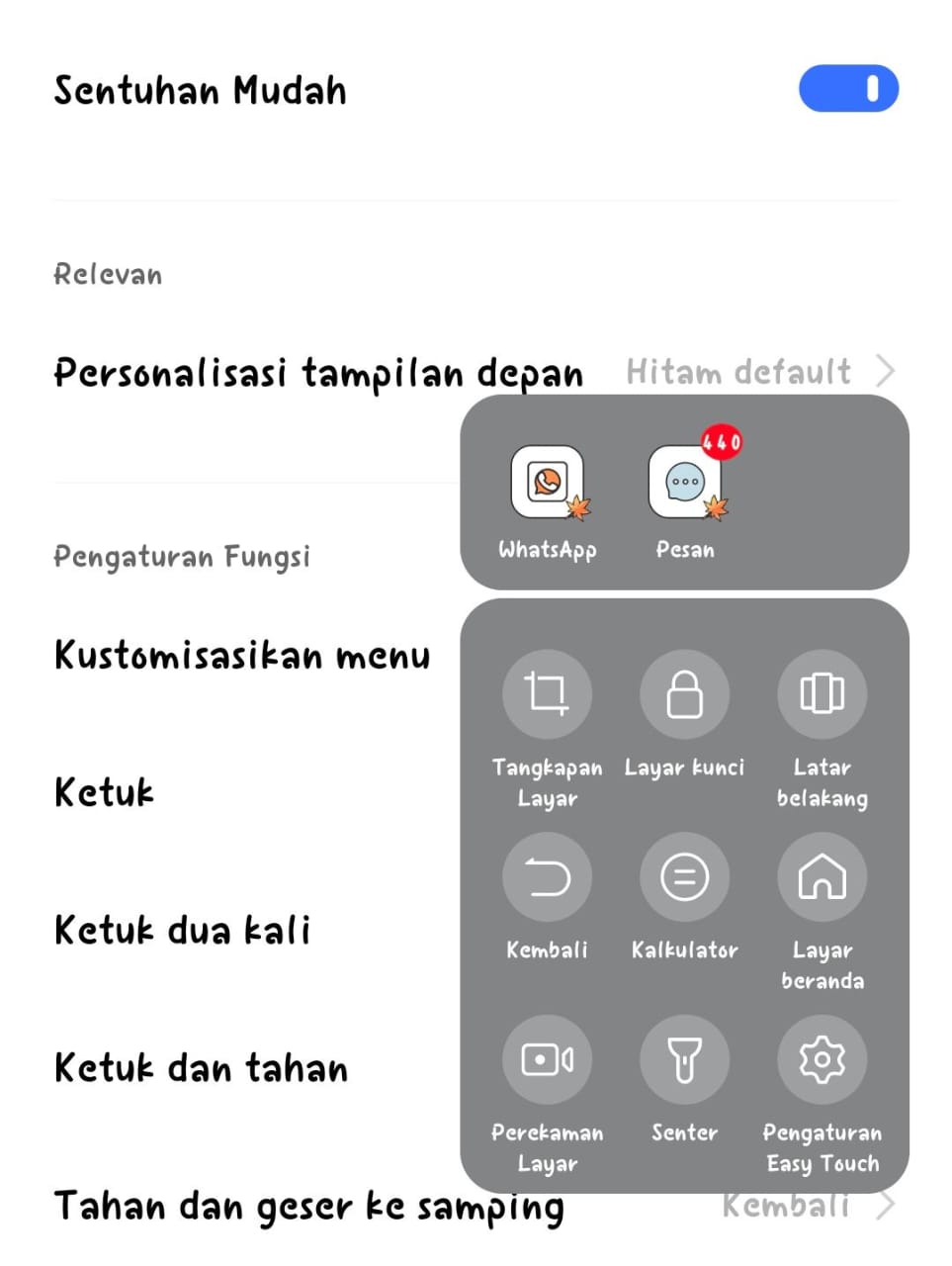 Screenshot dengan fitur easy touch atau sentuhan mudah. (Dokumen Fakta.com)